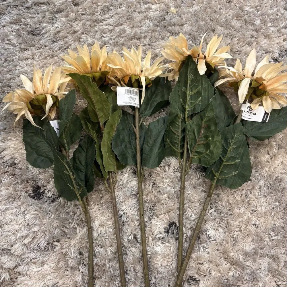 24pc Faux Floral Stem Lot Hydrangea Sunflower Eucalyptus Neutral Decor Bloom